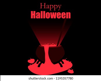 Halloween witches cauldron. The potion pours out of the cauldron. Magical boiler. Vector illustration