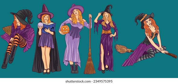 Halloween witches graphic elements for the spooky season, Set of witches-Pack