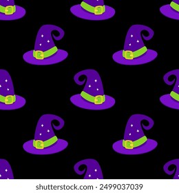 Halloween witches hat seamless pattern. Flat style vector illustration.