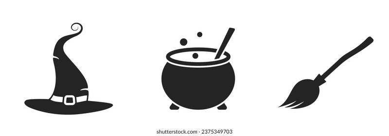halloween and witches icons. wizardry and witch symbols. isolated vector images