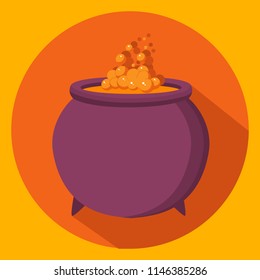 Halloween witch's cauldron icon. Bubbling  potion.Flat vector.Autumn holiday.Website banner concept.