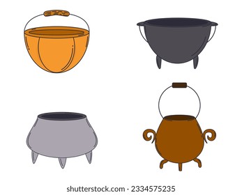 Halloween witch's cauldron isolated on white background. A set of cauldrons. Clip art. Halloween symbol.