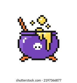 Halloween witch's cauldron pixel icon isolated on white background, vector sign symbol.