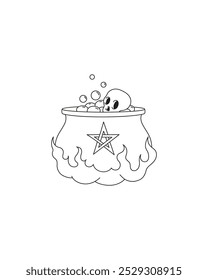 Halloween. Witch's cauldron with potion on fire. Simple vector illustration. Coloring.