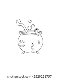 Halloween. Witch's cauldron with potion. Simple vector illustration. Coloring.