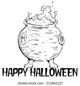 Halloween Witch's Cauldron In Sketchy Style With Bubble