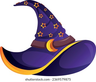 Halloween witch's hat cartoon vector illustration. Magic wizard.  Decoration for Halloween or witchcraft game. 