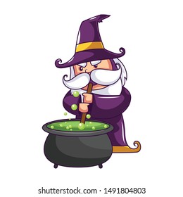 Halloween Wizard Cartoon Vector Illustration Isolated On White Background
