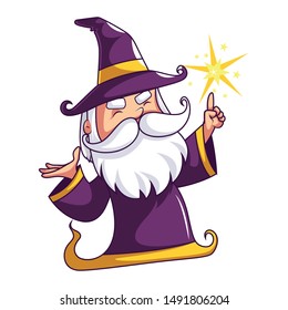 Halloween Wizard Cartoon Vector Illustration Isolated On White Background