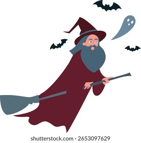 Dia das Bruxas, Wizard Flying Broom Halloween Night Bats Ghost