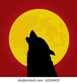 Halloween wolf howls in front of the Moon vector