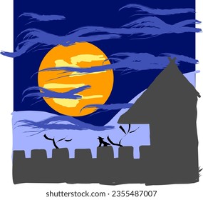 A halloween wolf roars in front of the castle at nightmare