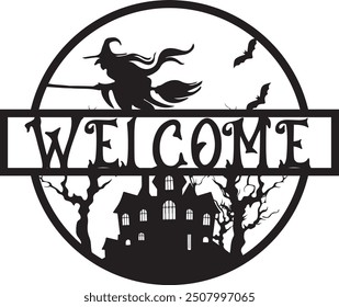 Halloween wood door name sign laser cut design