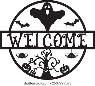 Halloween wood door name sign laser cut design