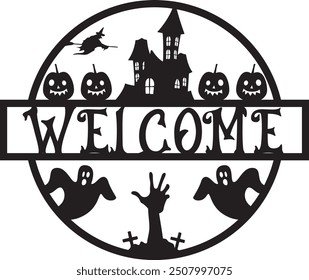 Halloween wood door name sign laser cut design