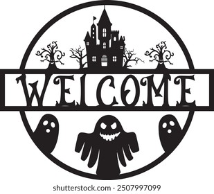 Halloween wood door name sign laser cut design