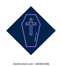halloween wooden coffin neon style icon vector illustration design