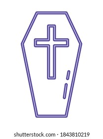halloween wooden coffin neon style icon vector illustration design