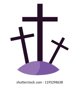 halloween wooden crosses cemetery scene