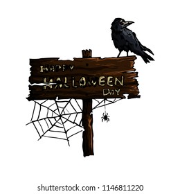 Halloween wooden sign isolated on white background,vector and illustration.