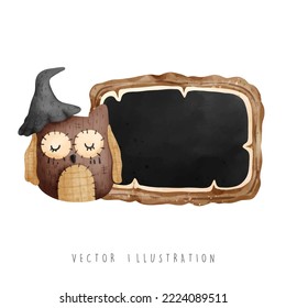 halloween with wooden sign, vector illustration