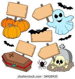 Halloween wooden signs collection - vector illustration.