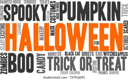 Halloween word cloud on a white background. 