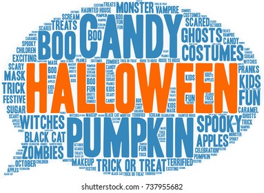 Halloween word cloud on a white background. 