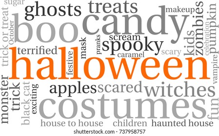 Halloween word cloud on a white background. 