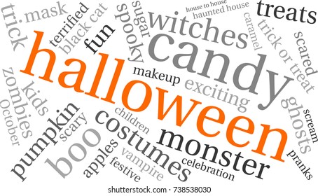 Halloween word cloud on a white background. 