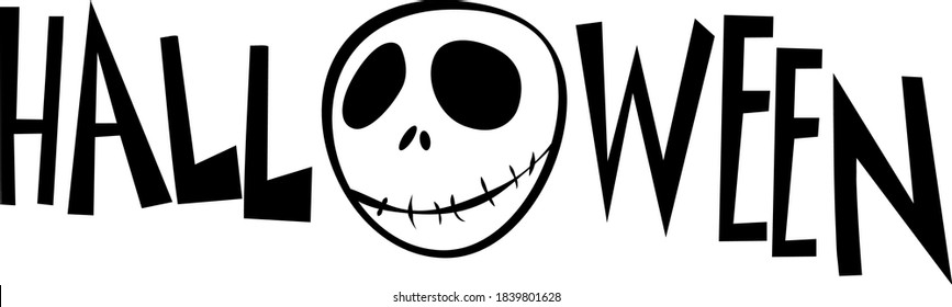 Halloween word. Funny face instead letter "O". White background.