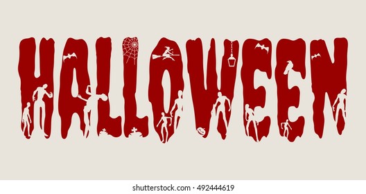 Halloween word and relative silhouettes on them. Halloween theme background