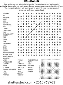 Halloween word search puzzle. Answer included.
