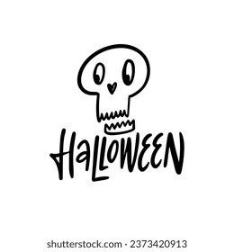 Halloween word sign. Handwritten lettering autumn holiday. Vector clipart isolated on white background.