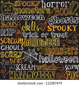 Halloween words and icons background vector