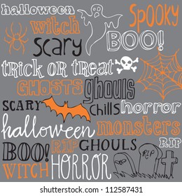 Halloween Words & Icons Seamless Background Vector