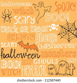 Halloween words & icons seamless background vector