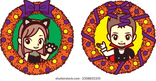 Halloween wreath and cosplay illustration