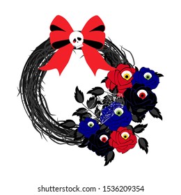 Halloween wreath illustration on the white background. Vector illustration