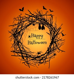 Halloween wreath vector illustration isolated from background. Happy Halloween greeting card. Festive vector wreath with spiders and bats.
Design elements for halloween concept