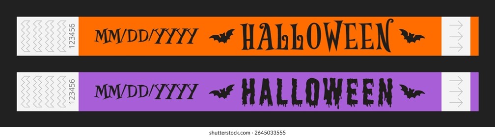 Halloween. Wristbands for access control. Vector template for events, parties, fan zones, staff, VIP areas, and more.