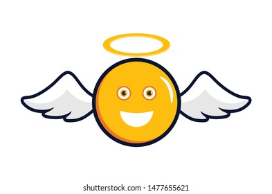 Halloween yellow emoticon angel with circle shaped and wings Premium vector