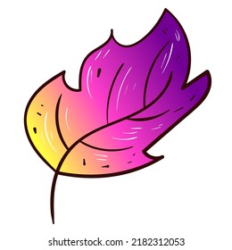 Halloween yellow purple leaf . Vector spooky icon. Colourful illustration on white background.