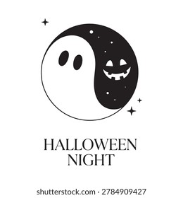 halloween ying yang ghost vector illustration with stars