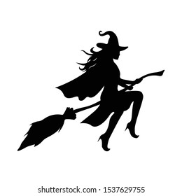 Halloween young witch silhouette, vector illustration