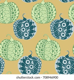 Halloween Zentangle Pattern. Hand Drawn Doodle Pumpkins Scanned and Traced to Vector. Halloween Seamless Background with Carved Pumpkins. Good for Rapport, Textile, Fabric or Wrapping