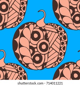 Halloween Zentangle Pattern. Hand Drawn Doodle Pumpkins Scanned and Traced to Vector. 