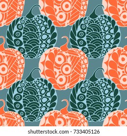 Halloween Zentangle Pattern. Hand Drawn Doodle Pumpkins Scanned and Traced to Vector. Halloween Seamless Background with Carved Pumpkins. Good for Rapport, Textile, Fabric or Wrapping