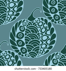 Halloween Zentangle Pattern. Hand Drawn Doodle Pumpkins Scanned and Traced to Vector. Halloween Seamless Background with Carved Pumpkins. Good for Rapport, Textile, Fabric or Wrapping