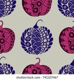 Halloween Zentangle Pattern. Hand Drawn Doodle Pumpkins Scanned and Traced to Vector. Good for Rapport, Textile, Fabric or Wrapping